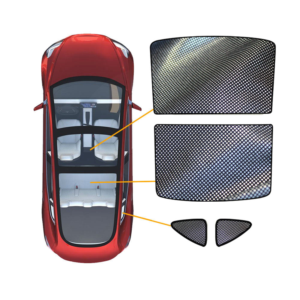 Tesla Model Y 2022-2025 2in1 Glass Roof Sun Shades UV protection Sunroof Mesh Top Window Blind Black