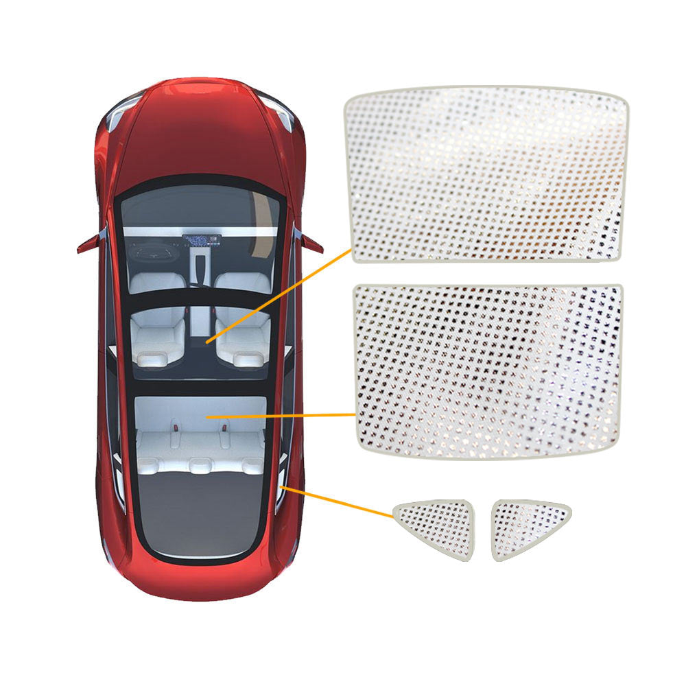 Tesla Model Y 2022-2025 2in1 Glass Roof Sun Shades UV protection Sunroof Mesh Top Window Blind Crystal White