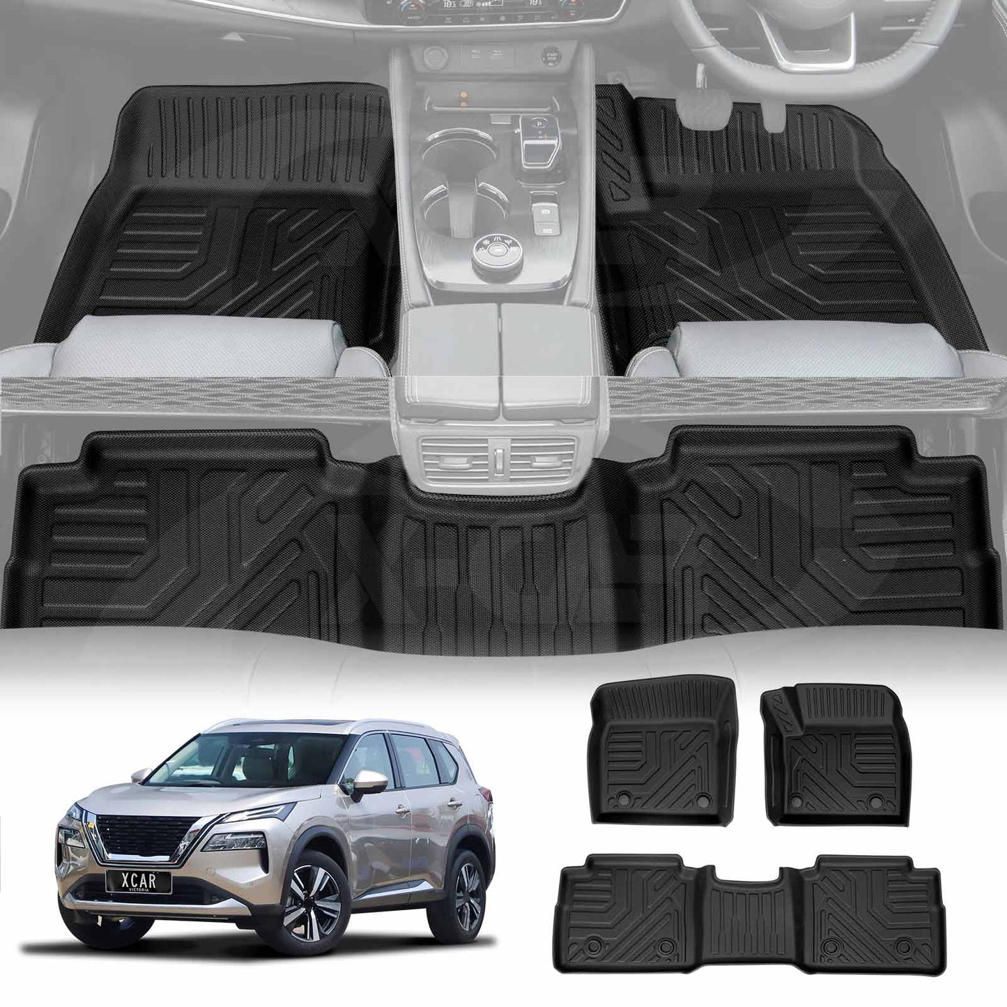 3D Floor Mats for Nissan X-trail Xtrail T33 e-POWER 2022-Onwards Heavy Duty All Weather Car Mats Carpet Liner Set