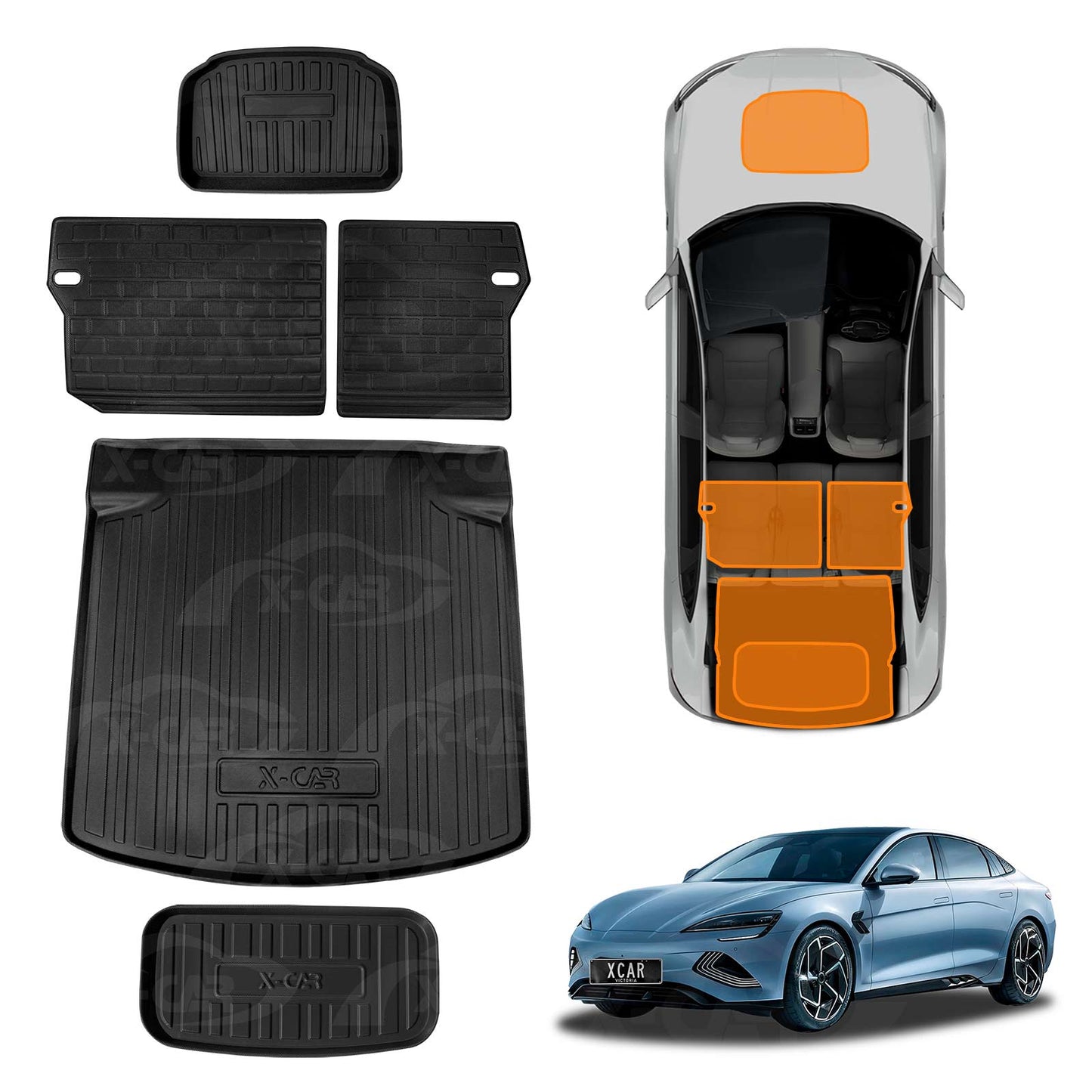 3D All-Weather Interior Liners Set for BYD Seal 2023-2025 Back Seat Front Trunk Toolbox Boot Cargo Mats
