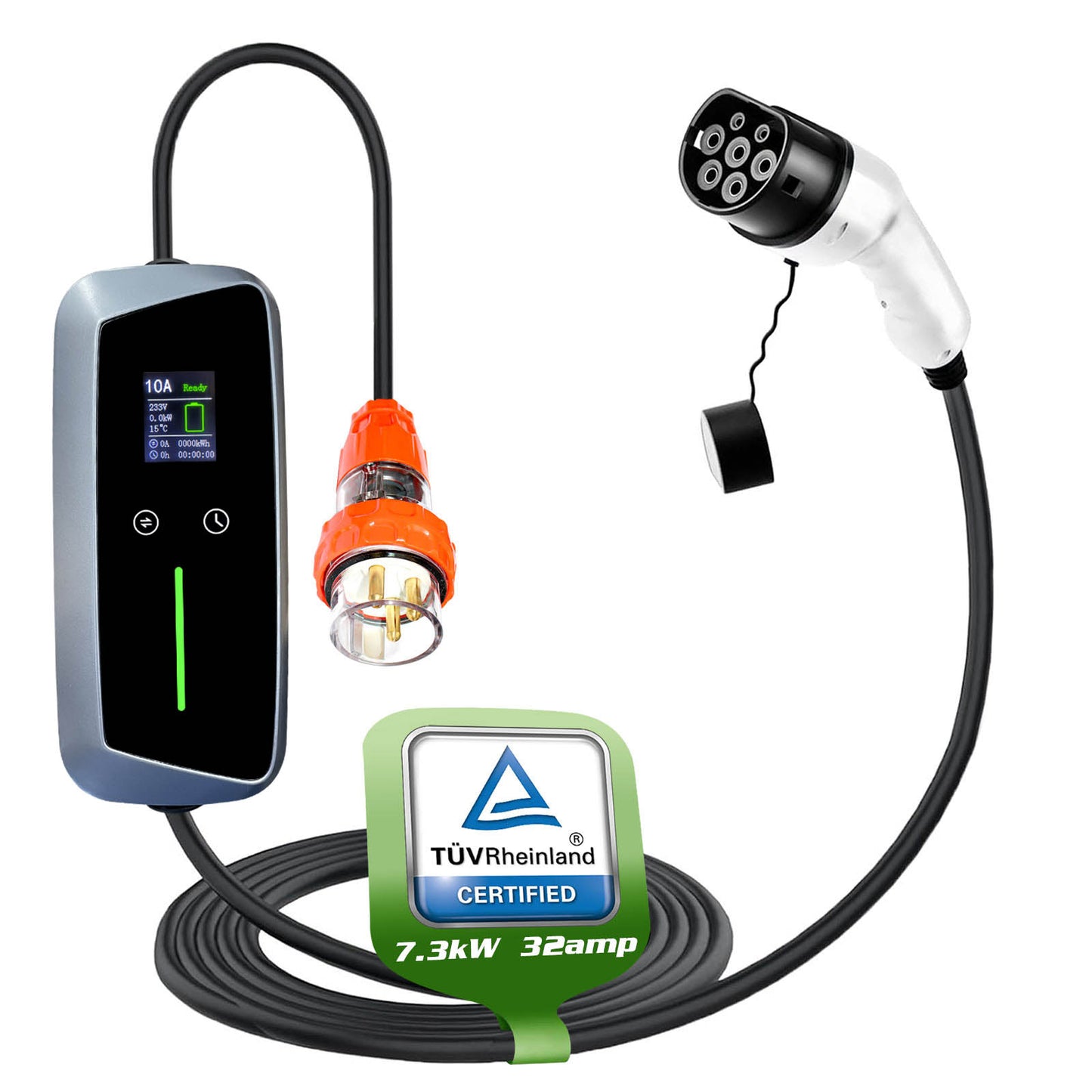 Type 2 Portable EV Charger 32 Amp 7KW 3 Pin 5 Meters for Tesla Model 3 Model Y BYD ATTO3 Polestar MG EV