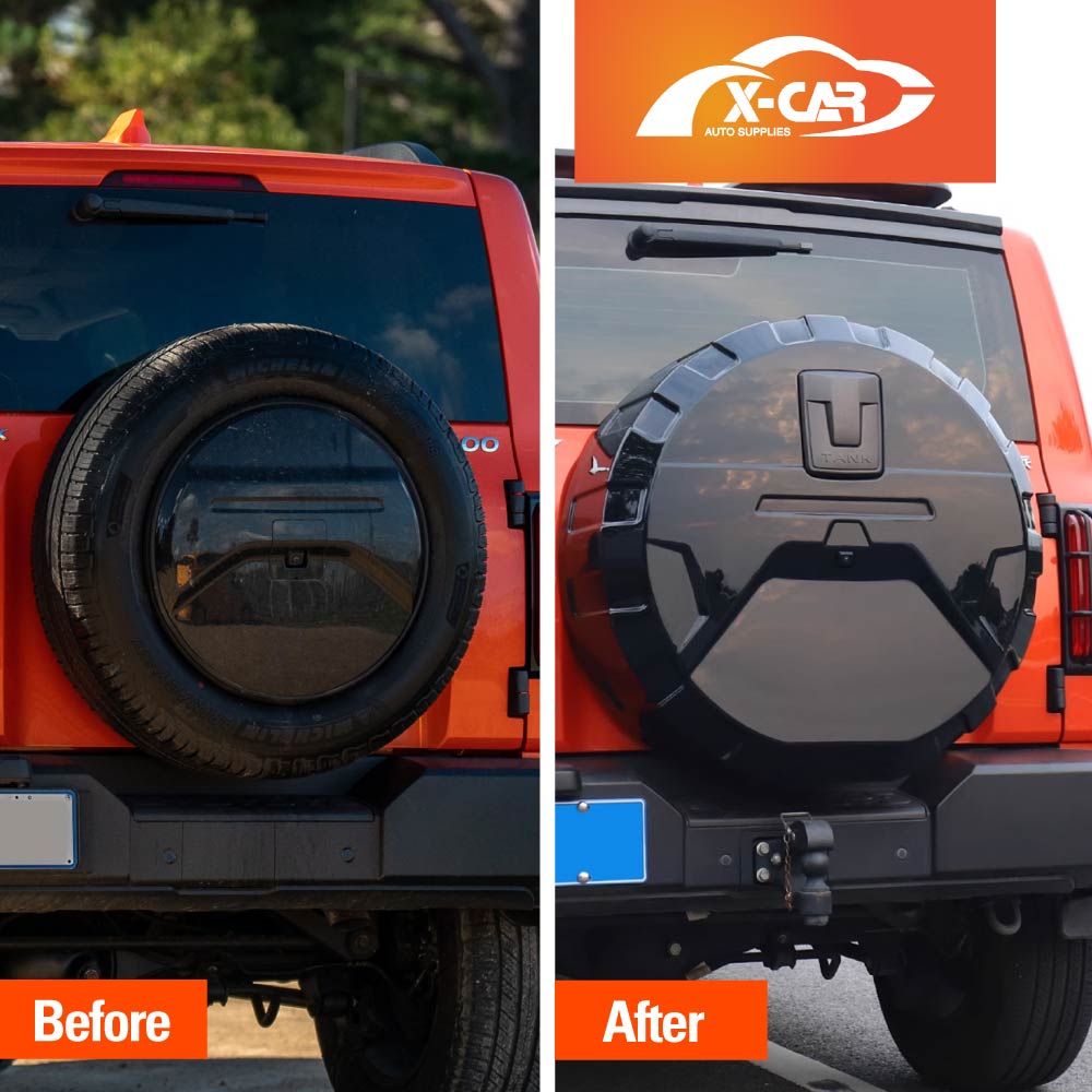 Spare Wheel Cover with Fake Tyre for GWM Tank 300 2023-Onwards Tire Protective case Exterior Modification Accessories Glossy Black