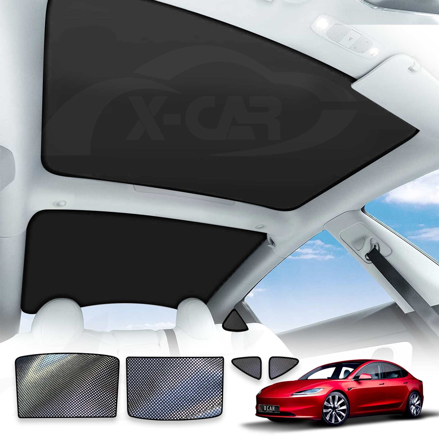 Tesla Model 3 Highland Glass Roof Sunroof Mesh 2023-2025 Sun Blind Shade Sunshade with UV Heat Insulation Film (Black)
