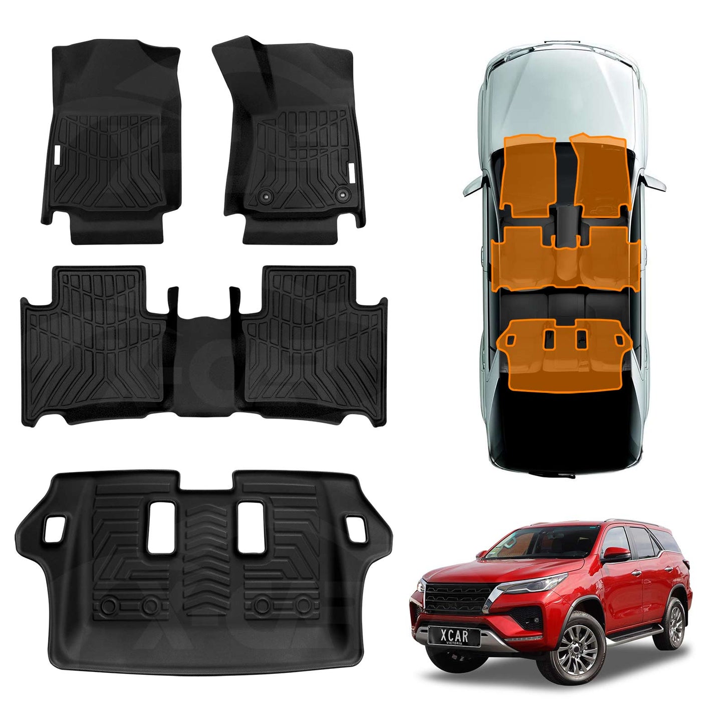 3D Floor Mats for Toyota Fortuner 2015-2025 Heavy Duty All Weather Car Mats Carpet Liner Set