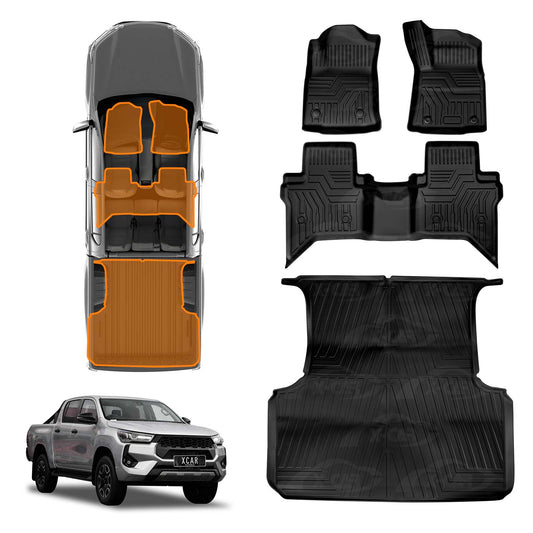 3D Floor Mats Tub Liner Set for Toyota Hilux Dual Cab Auto 2016-Onwards J-Deck Heavy Duty All Weather Car Mats