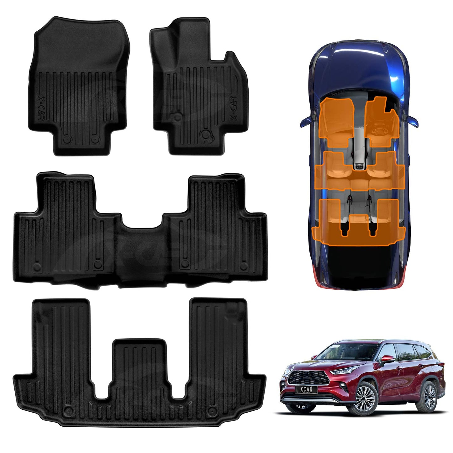 3D Floor Mats for Toyota Kluger 2021-2025 Heavy Duty All Weather Car Mats Carpet Liner Set