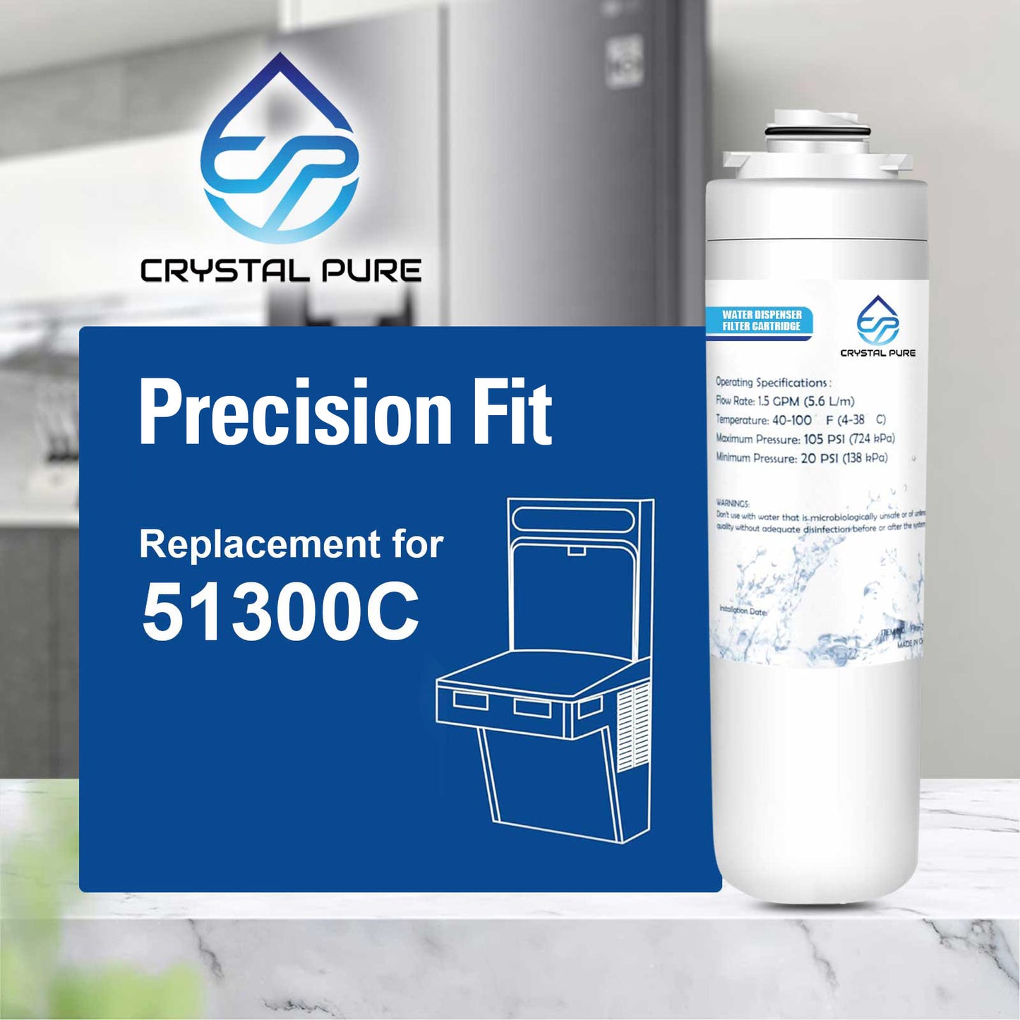Replacement Water Filter for Elkay 51300C Compatible with ezH2O and Halsey Taylor Bottle Filling Stations 3-Pack