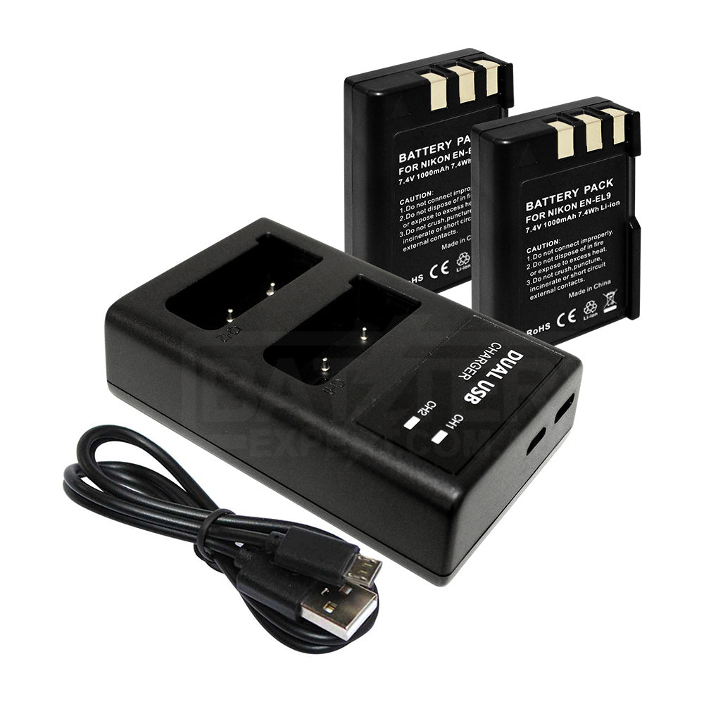 2 Rechargeable Battery External Dual Charger For Nikon D3000 D40 D40A D40C D40x D5000 D60 EN-EL9 EN-EL9a EN-EL9E DSLR-D40A DSLR-D40C Camera