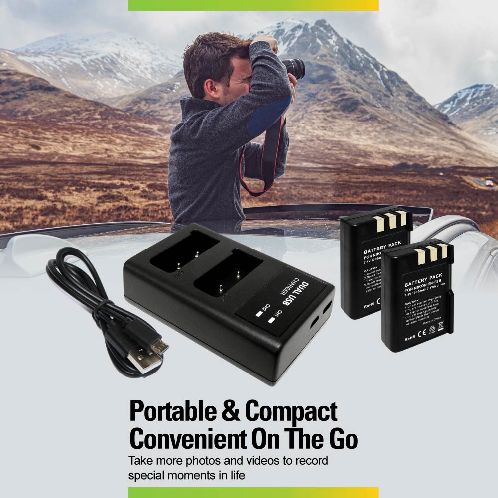 External USB Dual Battery Charger for Nikon D3000 D40 D40A D40C D40x D5000 D60 EN-EL9 EN-EL9a EN-EL9E DSLR-D40A DSLR-D40C DSLR-D40X DSLR-D60 Camera