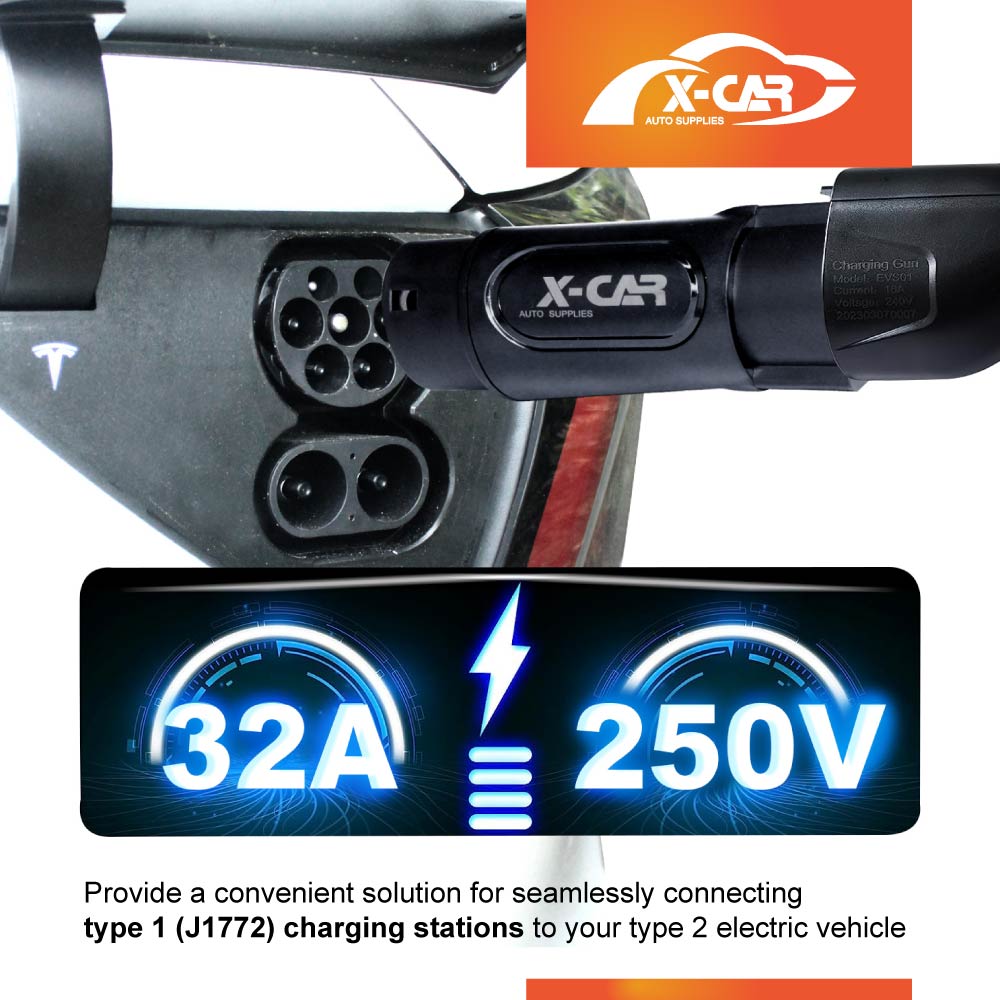 Tesla Model 3 Highland 2023-2025 EV Charger Connector Type 1 to Type 2 Adapter SAE J-1772 to IEC62196 32A 250V AC IP54