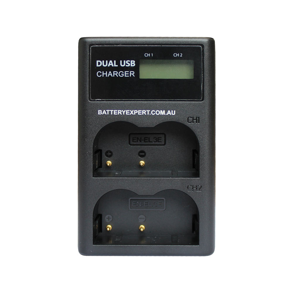 USB Battery Dual Charger for Nikon EN-EL3e D50 D70 D70s D80 D90 D100 D200 D300 D300s D700 Camera