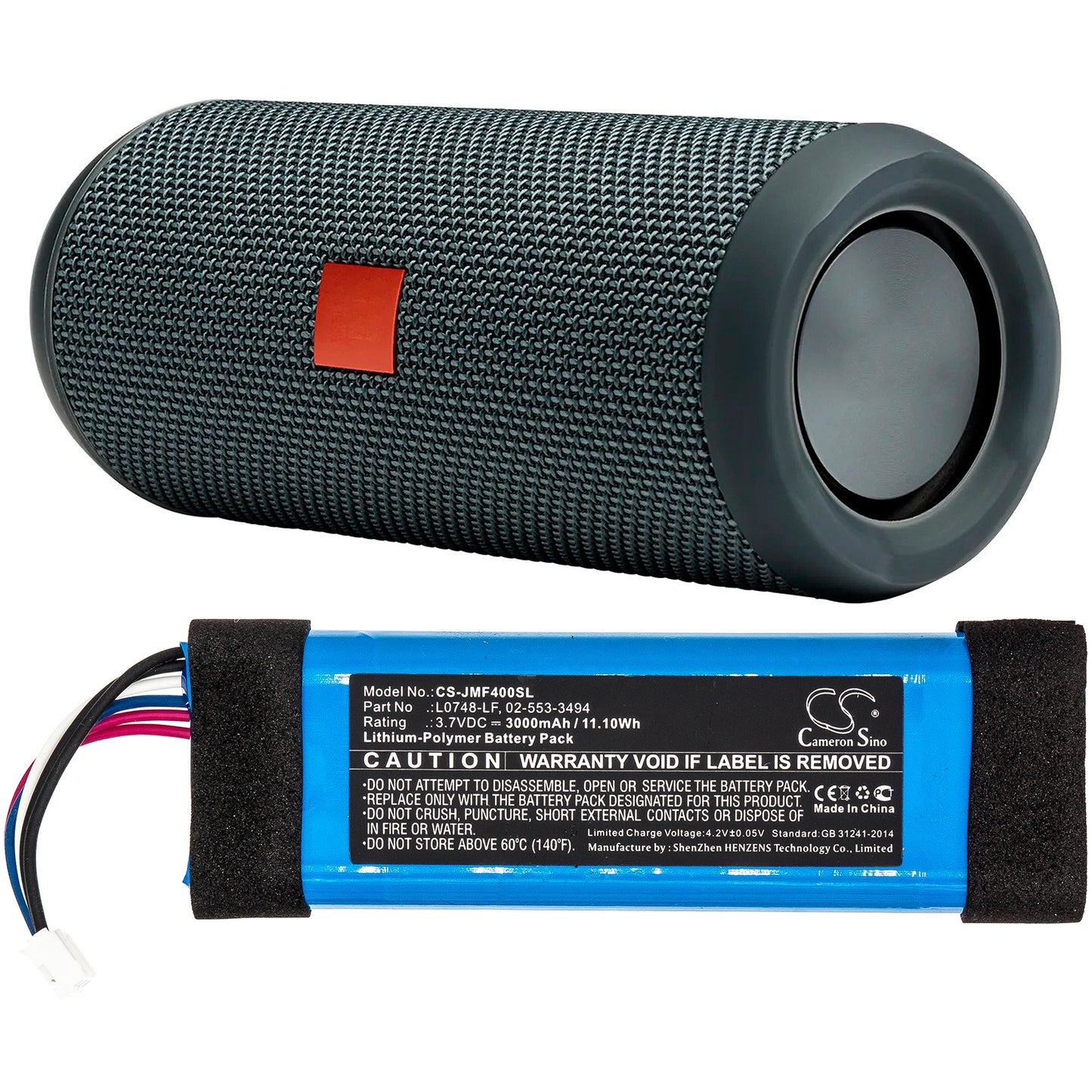 Replacement Battery for JBL Flip Essential/Flip 3 Stealth Edition/Flip 3 SE Portable Bluetooth Speaker, Part L0748-LF 02-553-3494 GSP872693