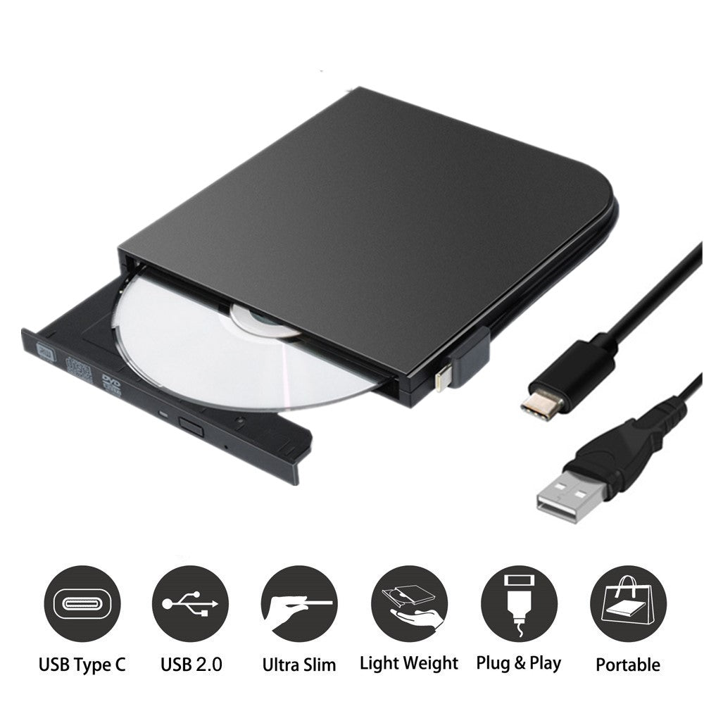 USB & TYPE-C USB-C External DVD-RW CD DVD Drive Burner ReWriter Player for Win/10/8/7 Mac OS Laptop Desktop