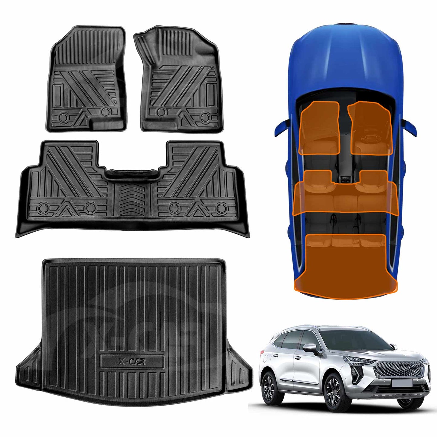 3D All-Weather Floor Mat Boot Liner Carpet for GWM Haval Jolion 2021-2025 Heavy Duty Cargo Trunk Mat Luggage Tray