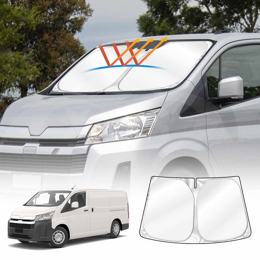 WindScreen Sun Shade for Toyota HiAce Van 2019-2025 Blocks UV Rays Foldable Custom Wind Screen Sun Visor Protector