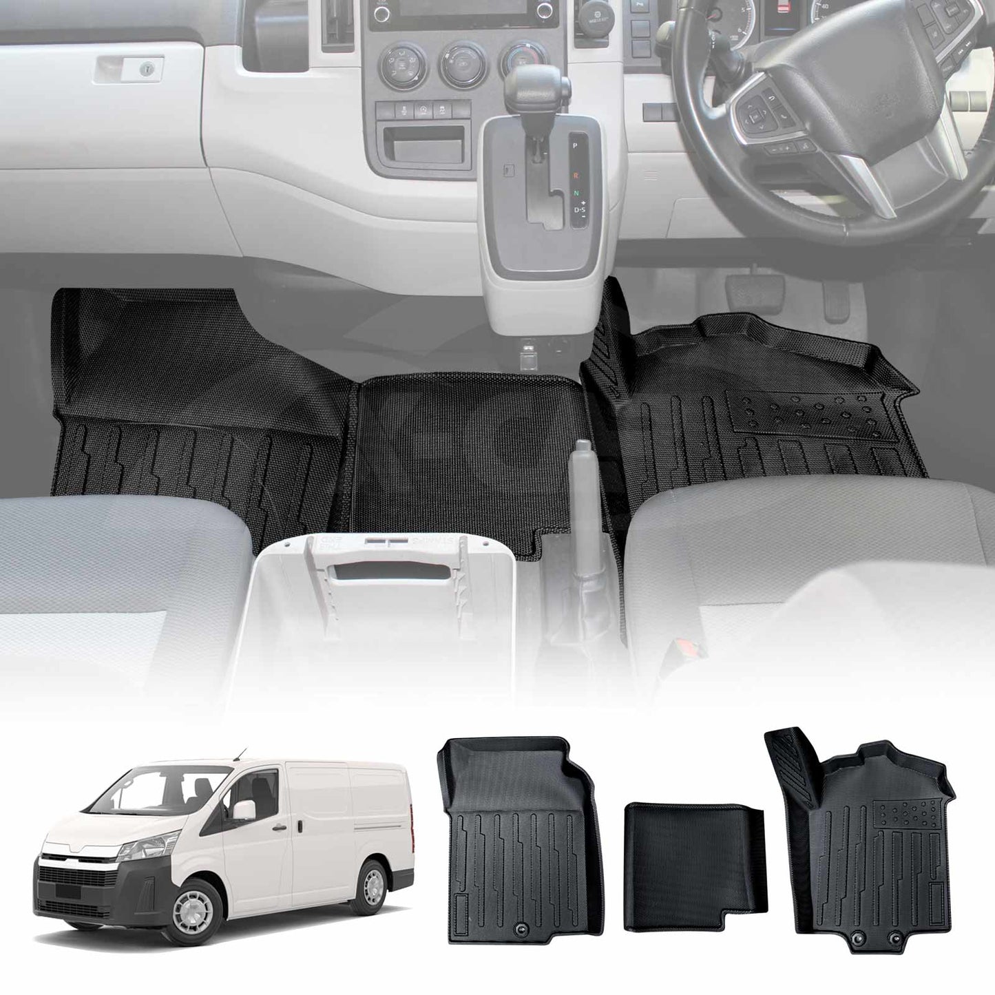 3D Front Floor Mats for Toyota HiAce Van 2019-2025 Heavy Duty All Weather Car Mat Floor Liner