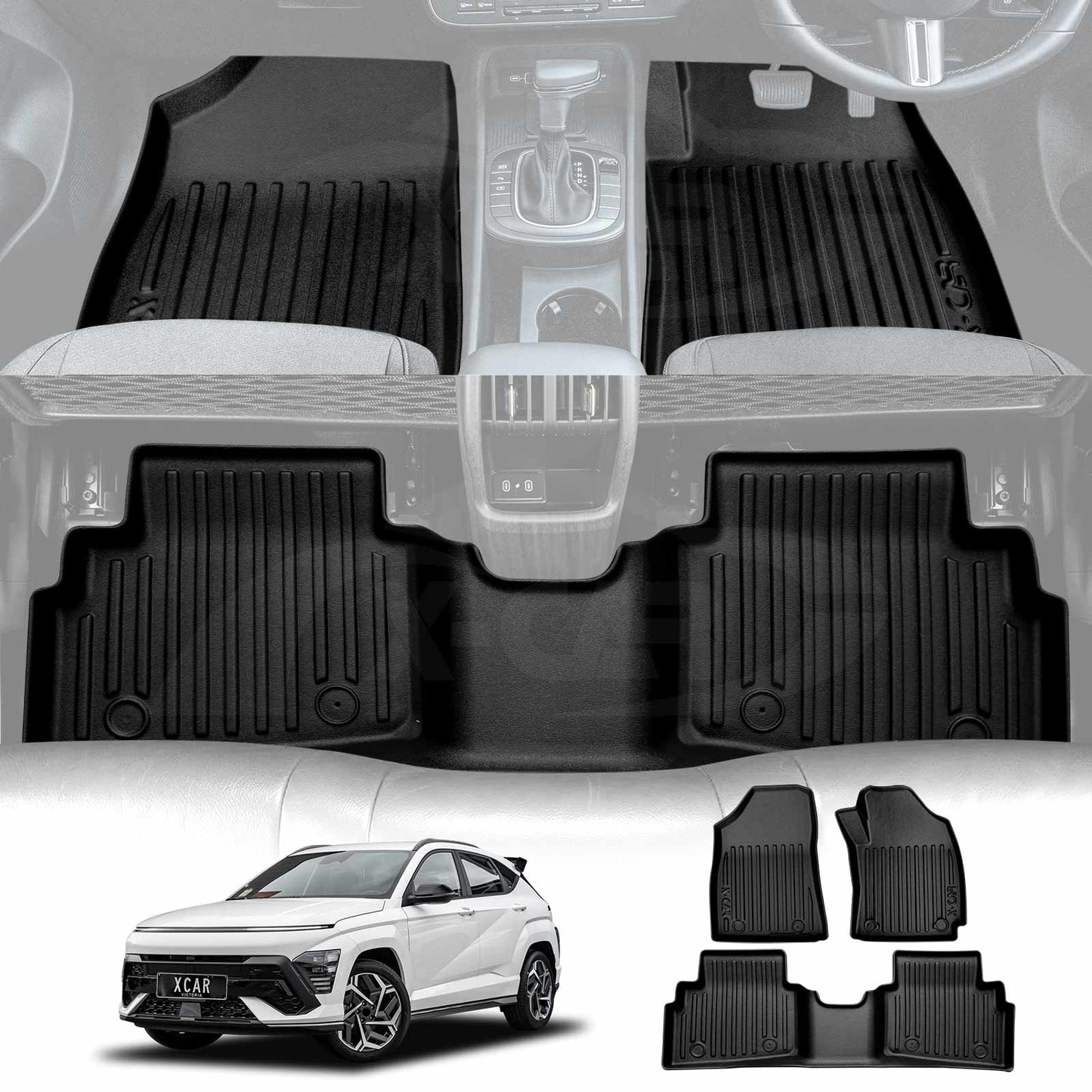 3D Floor Mats for Hyundai Kona 2023-2025 Heavy Duty All Weather Car Mats Carpet Liner Set