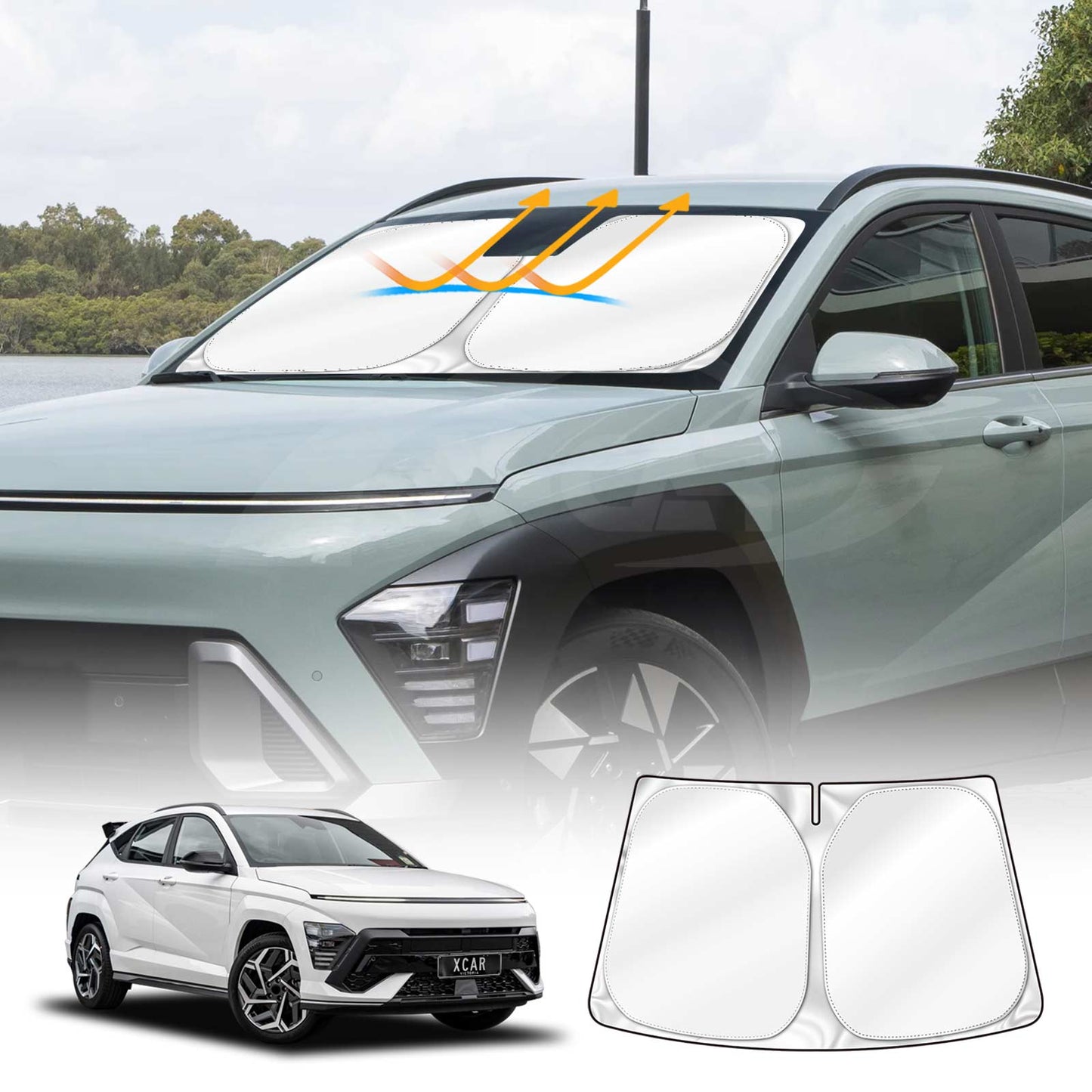 WindScreen Sun Shade for Hyundai Kona 2023-2025 Blocks UV Rays Foldable Custom Wind Screen Sun Visor Protector
