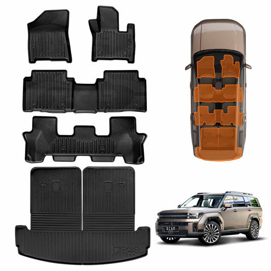 3D Heavy Duty All Weather Car Mats Boot Liner Floor Liner Full Set for Hyundai SantaFe Santa Fe 6/7 Seater 2024-2025 Cargo Trunk Mat