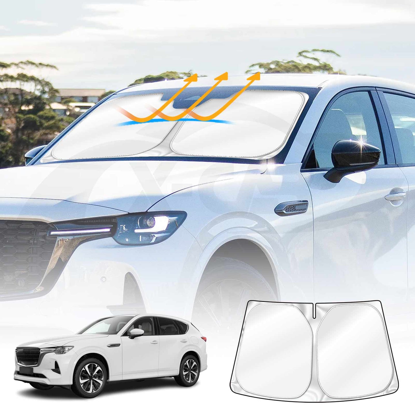 WindScreen Sun Shade for Mazda CX-60 CX60 2023-2025 Blocks UV Rays Foldable Custom Wind Screen Sun Visor Protector