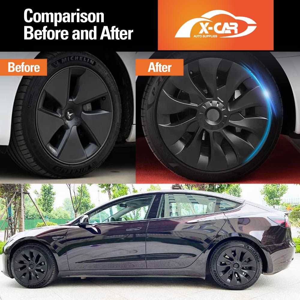 Tesla Model 3 Wheel Protector Cover Caps 18 Inch Rim Hubcap Hub Cap Matt Black Set of 4