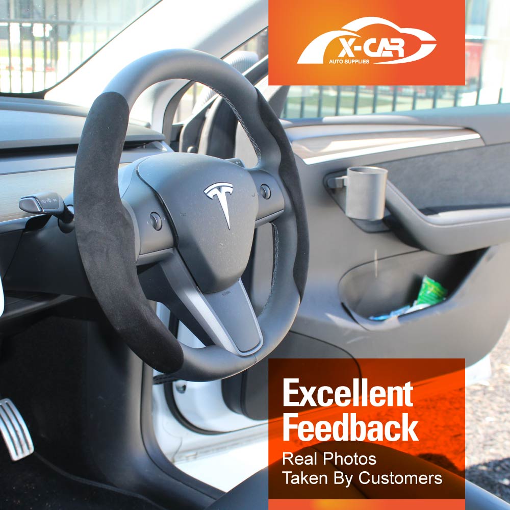 Tesla Model 3 2017-2023 and Model Y 2021-2025 Custom-Fit Steering Wheel Cover Alcantara Plush Black