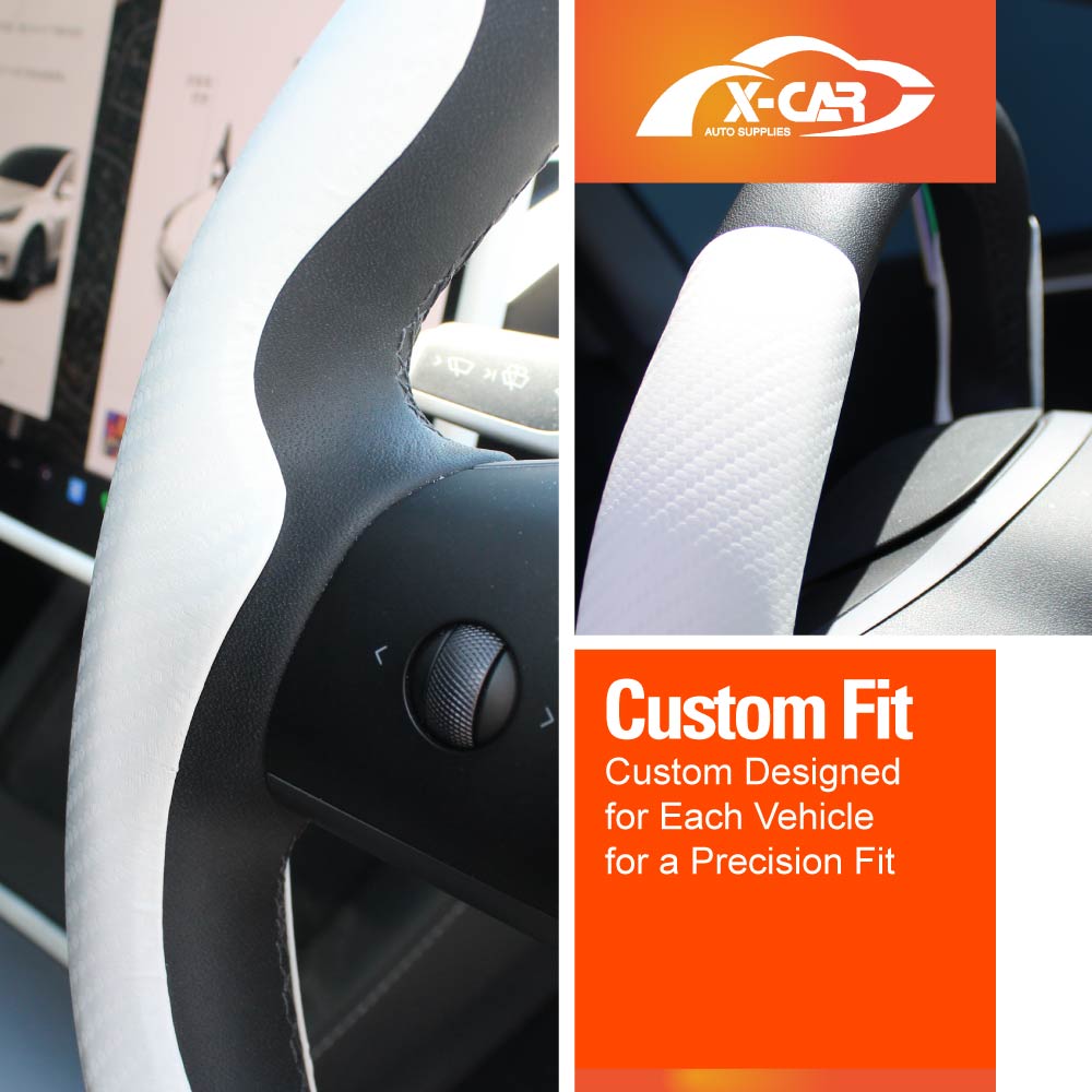 Tesla Model 3 2017-2023 and Model Y 2021-2025 Custom-Fit Steering Wheel Cover Alcantara Plush Black