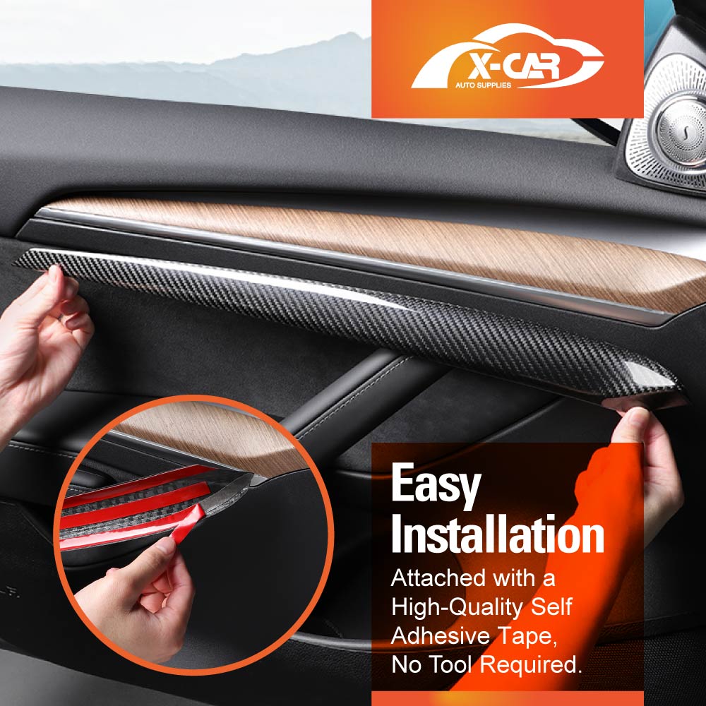 Tesla Model 3 2021-2023 and Model Y 2021-2025 Inner Front Door Cover Carbon Fiber Style Interior Accessories