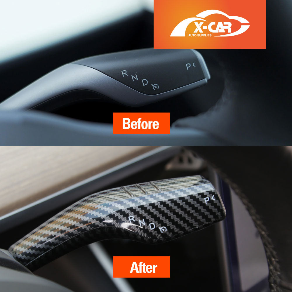 Tesla Model 3 2017-2023 and Model Y 2021-2025 Full Coverage Gear Shift and Steering Lever Cover Interior Carbon Fibre Style