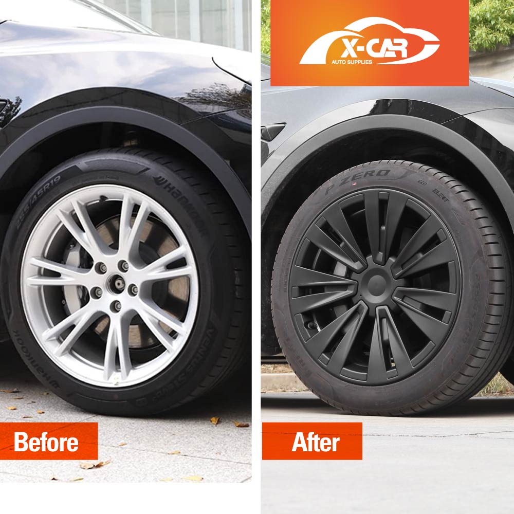 Tesla Model Y 2022-2025 Wheel Protector Cover Hub Caps 19 Inch Rim Hubcap X Plaid Matt Black Exterior Accessories (Set of 4)