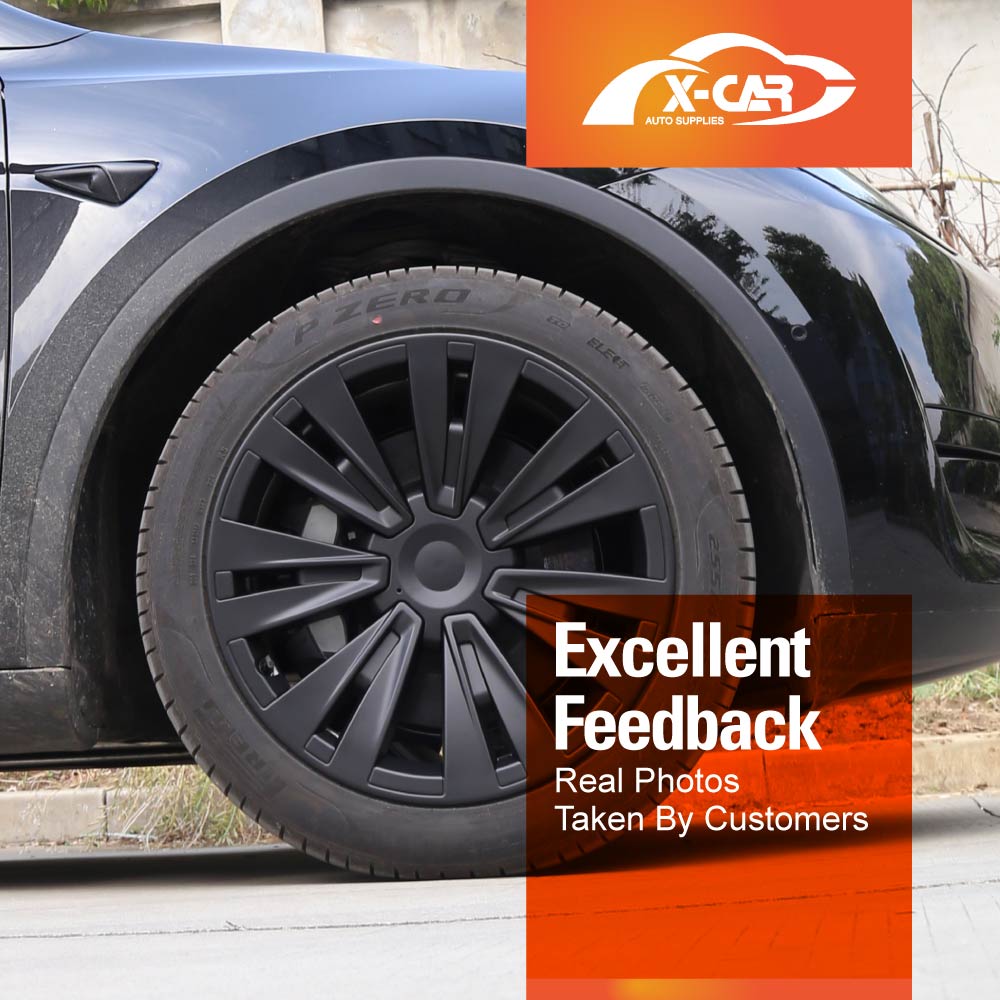 Tesla Model Y 2022-2025 Wheel Protector Cover Hub Caps 19 Inch Rim Hubcap X Plaid Matt Black Exterior Accessories (Set of 4)