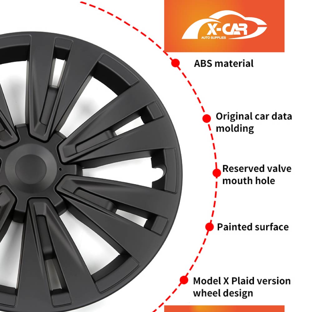 Tesla Model Y 2022-2025 Wheel Protector Cover Hub Caps 19 Inch Rim Hubcap X Plaid Matt Black Exterior Accessories (Set of 4)