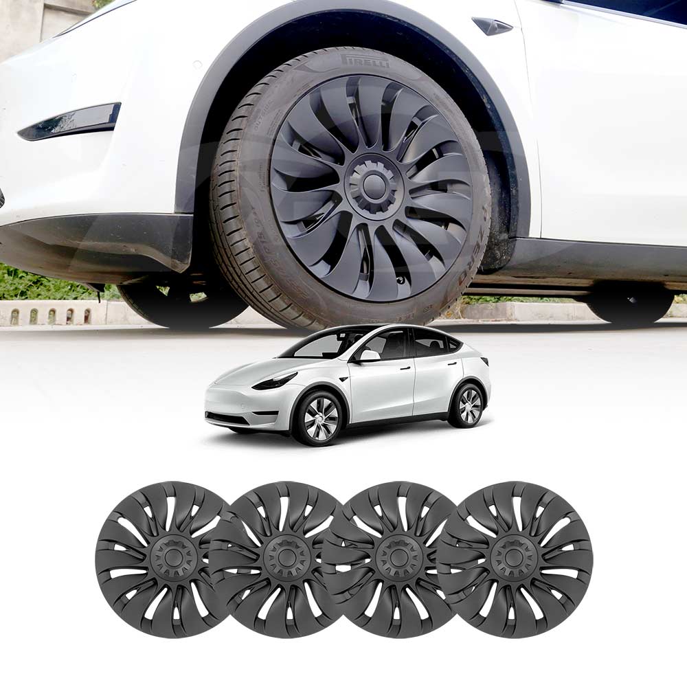 Tesla Model Y 2022-2025 Wheel Protector Cover Hub Caps 19 Inch Rim TURBINE-S Matt Black Exterior Accessories (Set of 4)