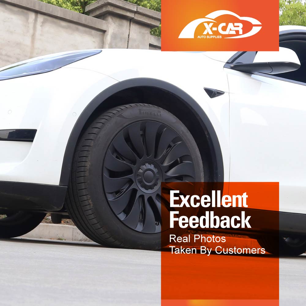 Tesla Model Y 2022-2025 Wheel Protector Cover Hub Caps 19 Inch Rim TURBINE-S Matt Black Exterior Accessories (Set of 4)