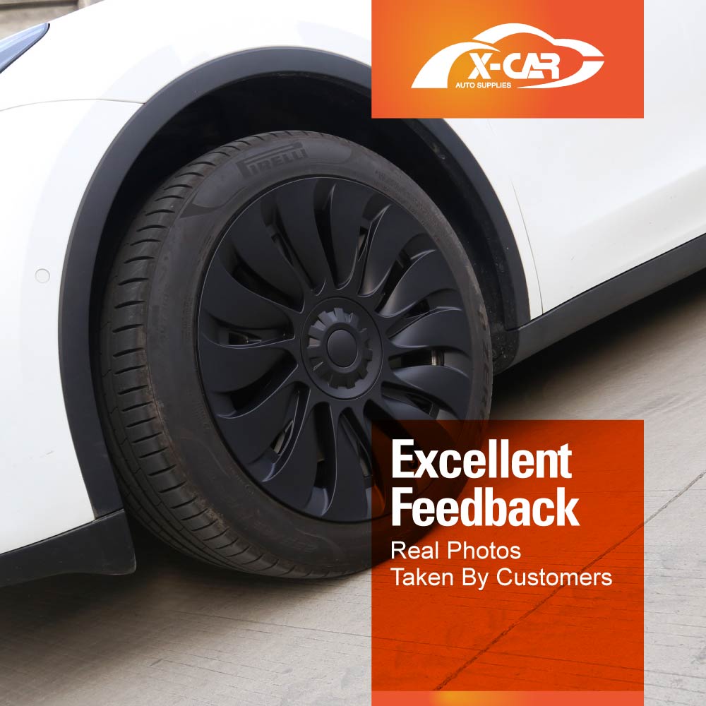 Tesla Model Y 2022-2025 Wheel Protector Cover Hub Caps 19 Inch Rim TURBINE-S Matt Black Exterior Accessories (Set of 4)