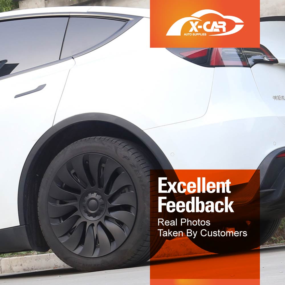 Tesla Model Y 2022-2025 Wheel Protector Cover Hub Caps 19 Inch Rim TURBINE-S Matt Black Exterior Accessories (Set of 4)
