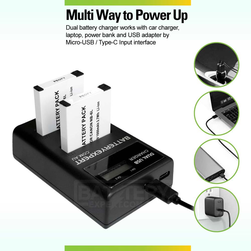 USB Battery Dual Charger for Canon NB-6L NB-6LH IXUS 105 107 200 210 300 310 85 95 IS PowerShot SX240 SX270 SX500 SX600 SX700 HS Camera