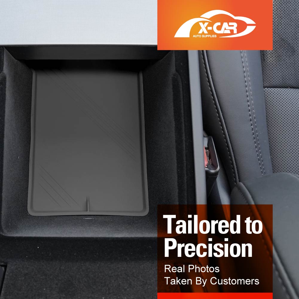 Black Soft Silicone Armrest Storage Organizer Mat for Tesla Model 3 Highland 2023-2025 Center Console Non-Slip Pad
