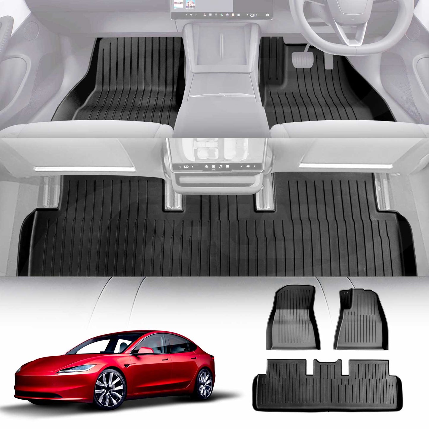 Tesla Model 3 Highland 2023-2025 Heavy Duty 3D All Weather Car Mats Floor Liners Complete Set