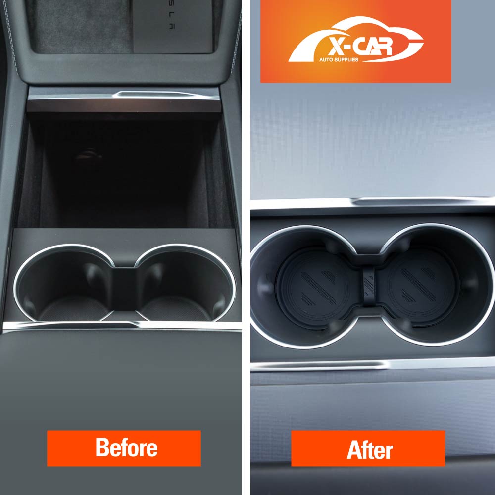 Black Soft Silicone Organizer Pad Set for Tesla Model 3 Highland 2023-2025 Center Console Armrest Storage Cup Holder Coaster Non-Slip Mat
