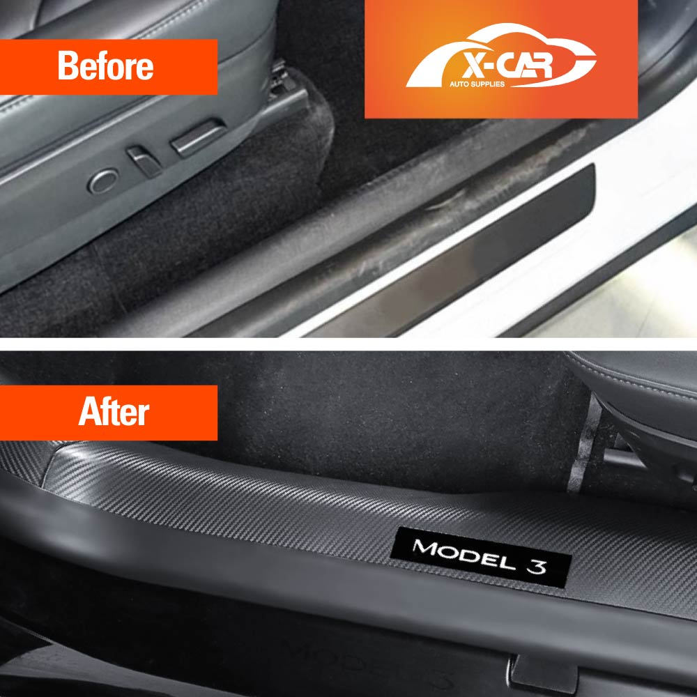 Tesla Model 3 Highland 2023-2025 Carbon Fiber Style Front Rear Door Sill Plate Protector Car Threshold Scuff Trim Covers Guards Accessories