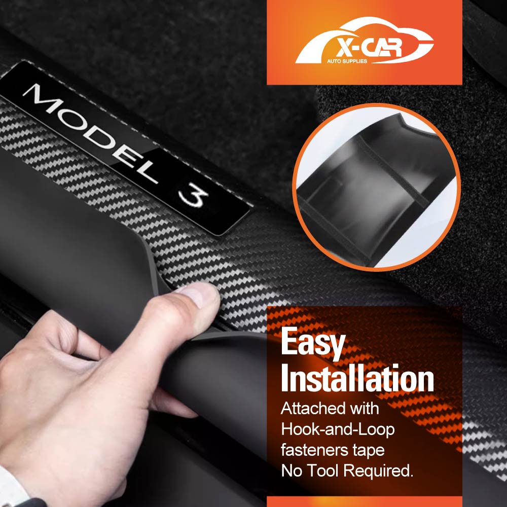Tesla Model 3 Highland 2023-2025 Carbon Fiber Style Front Door Entry Sill Plate Protector Car Threshold Scuff Trim Covers Guards Accessories