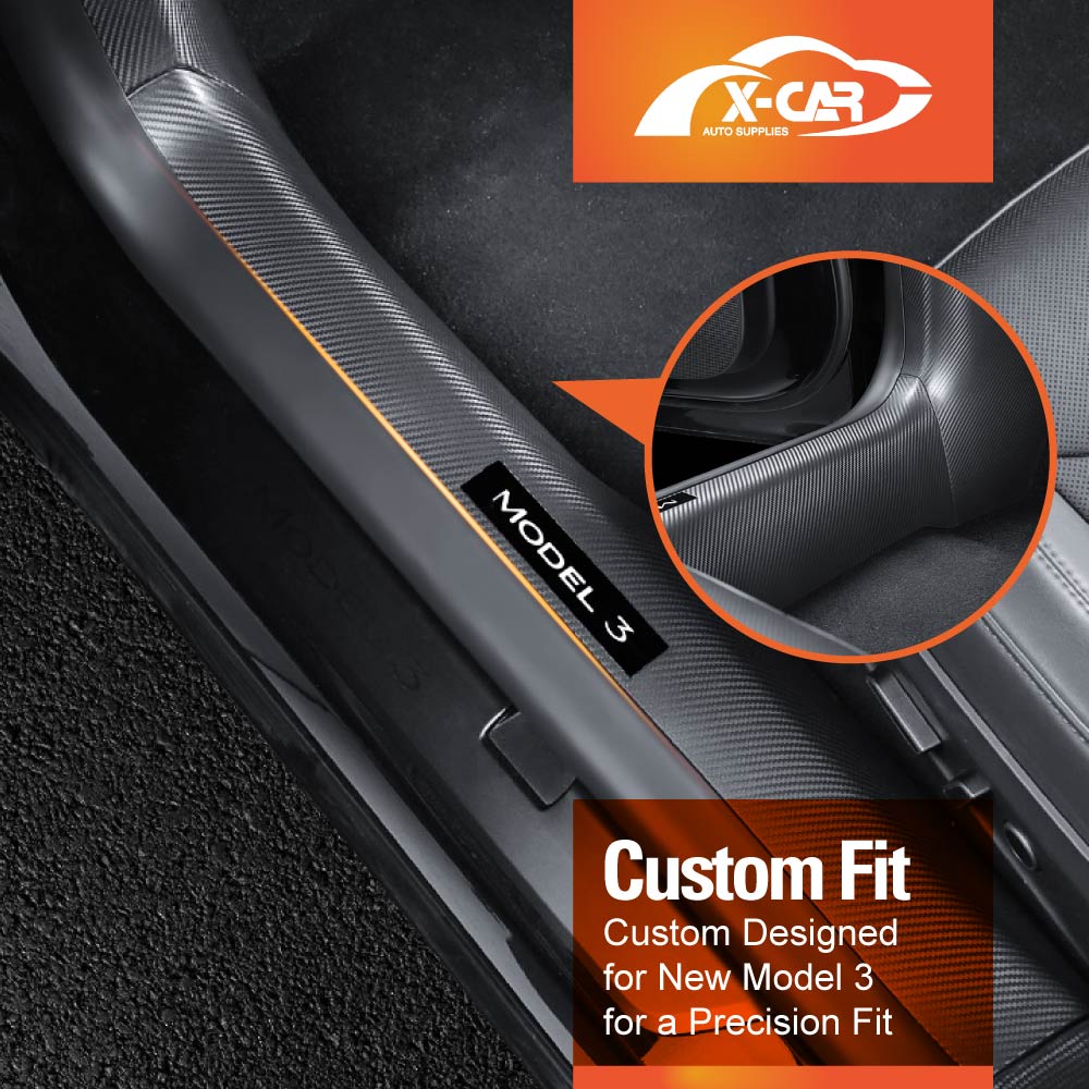 Tesla Model 3 Highland 2023-2025 Carbon Fiber Style Front Rear Door Sill Plate Protector Car Threshold Scuff Trim Covers Guards Accessories