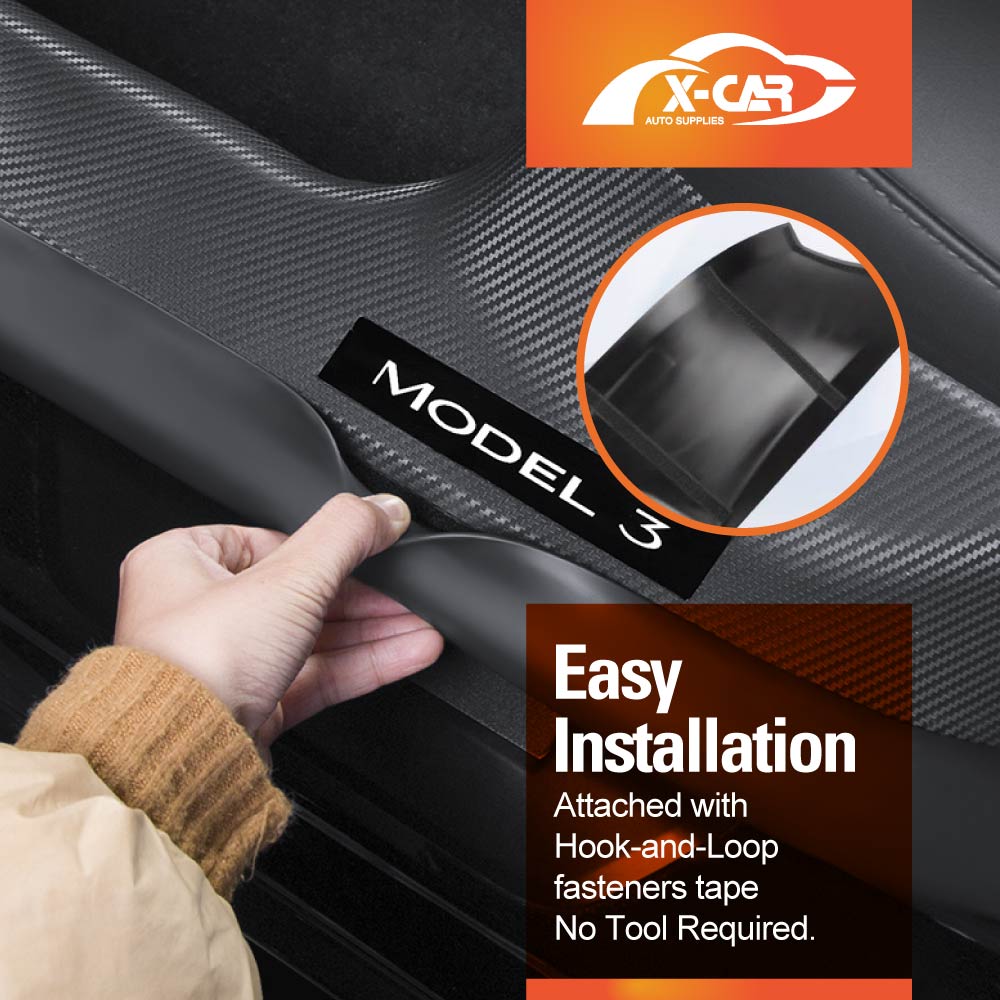 Tesla Model 3 Highland 2023-2025 Carbon Fiber Style Rear Door Sill Plate Protector Car Threshold Scuff Trim Covers Guards Accessories