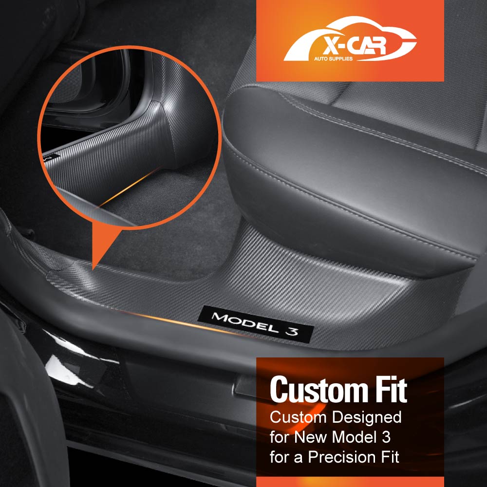 Tesla Model 3 Highland 2023-2025 Carbon Fiber Style Rear Door Sill Plate Protector Car Threshold Scuff Trim Covers Guards Accessories