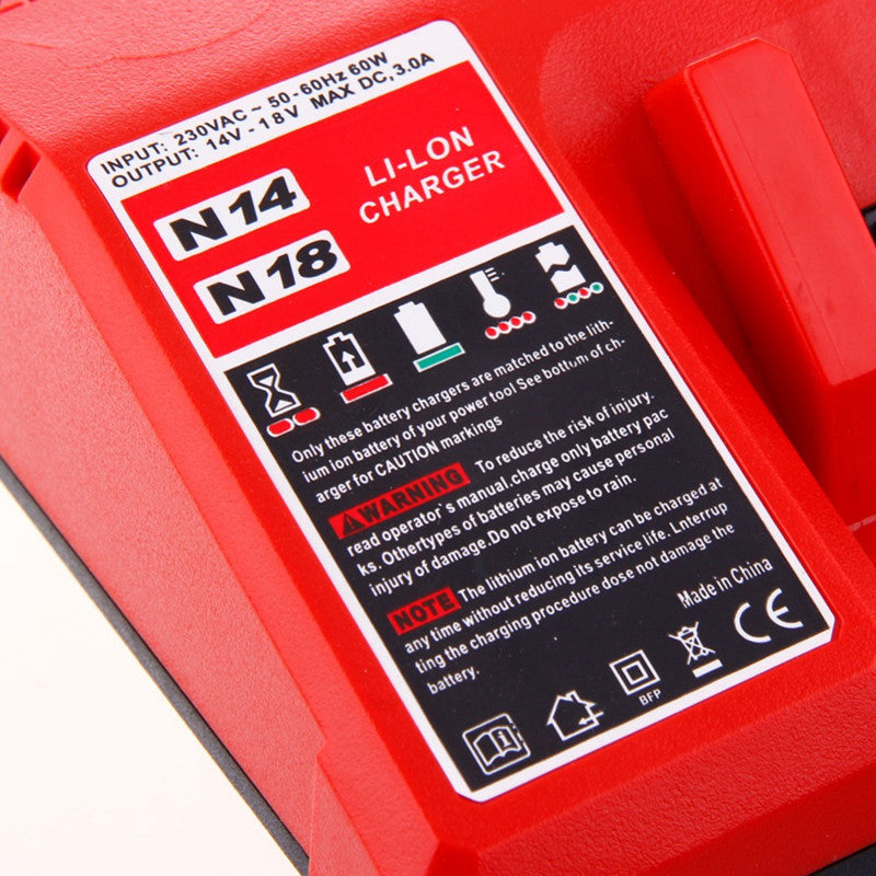 2x Replacement 3.0Ah Battery and 14V-18V Li-ion Battery Charger for Milwaukee M18 M12-18C 48-59-1812 M18B4 0880-20 2662-20 M18BBL-0 M18BX