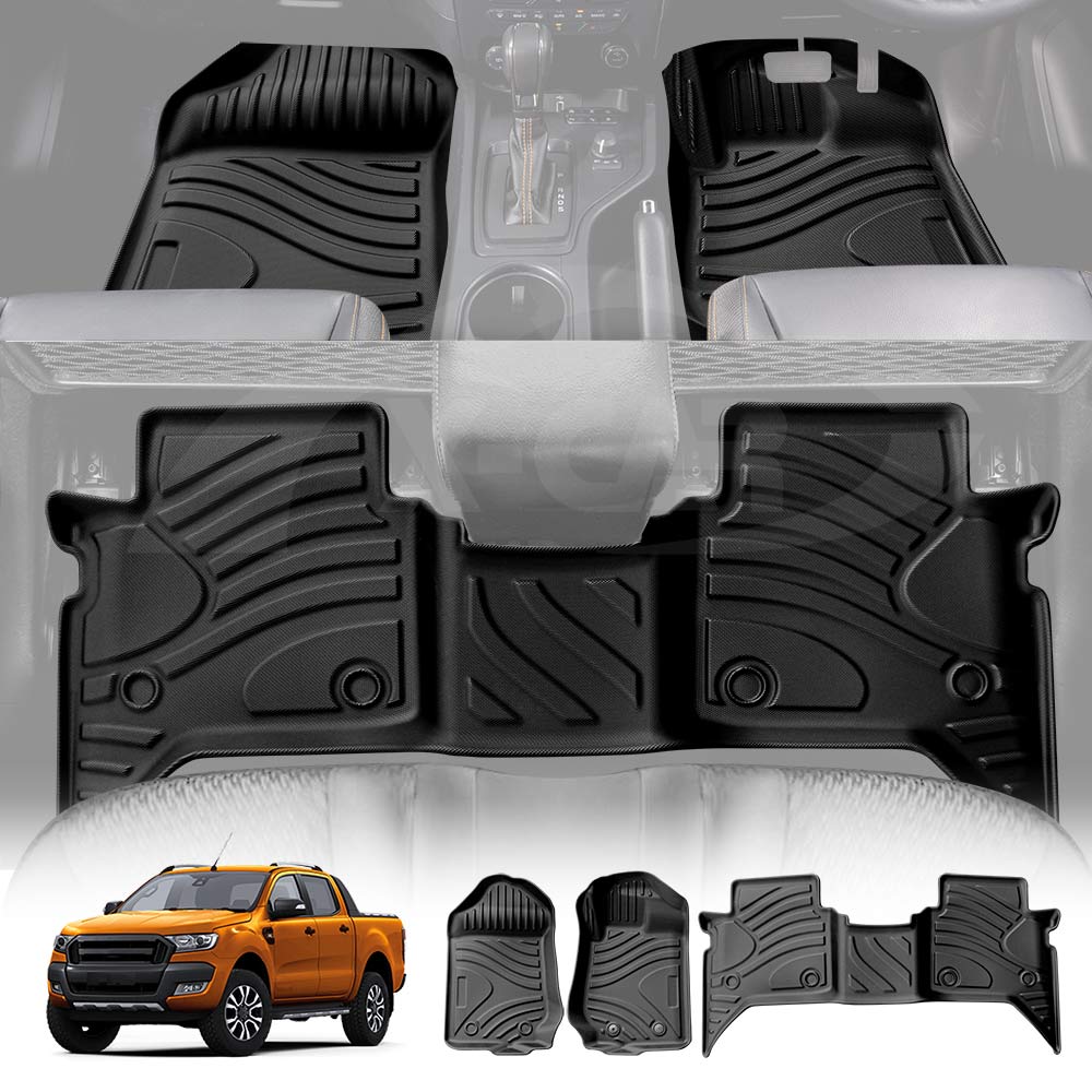 3D Heavy Duty All Weather Car Floor Mat Carpet Liner Complete Set for Ford Ranger PX PX2 PX3 Dual Cab 2011-2020