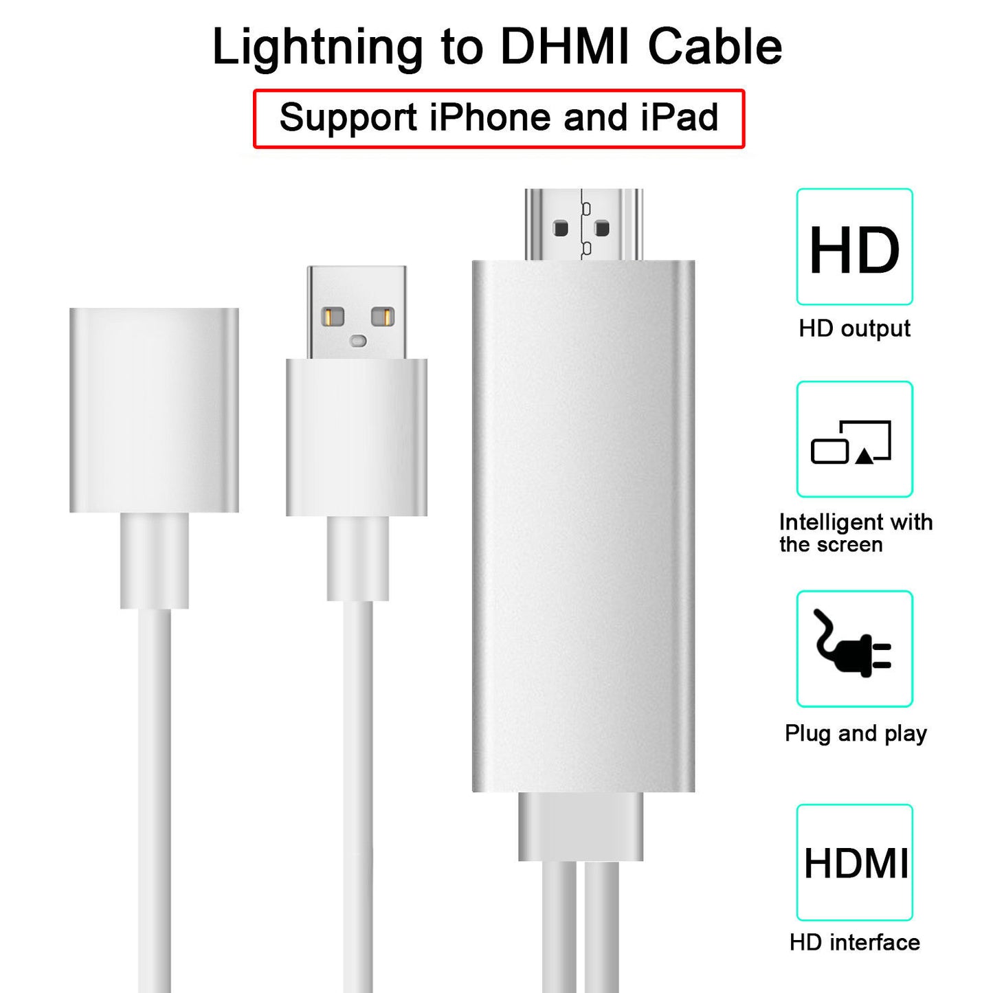 8 Pin Lightning to HDMI Digital AV Adapter Cable For iPhone X 8 7 6 iPad Air Pro