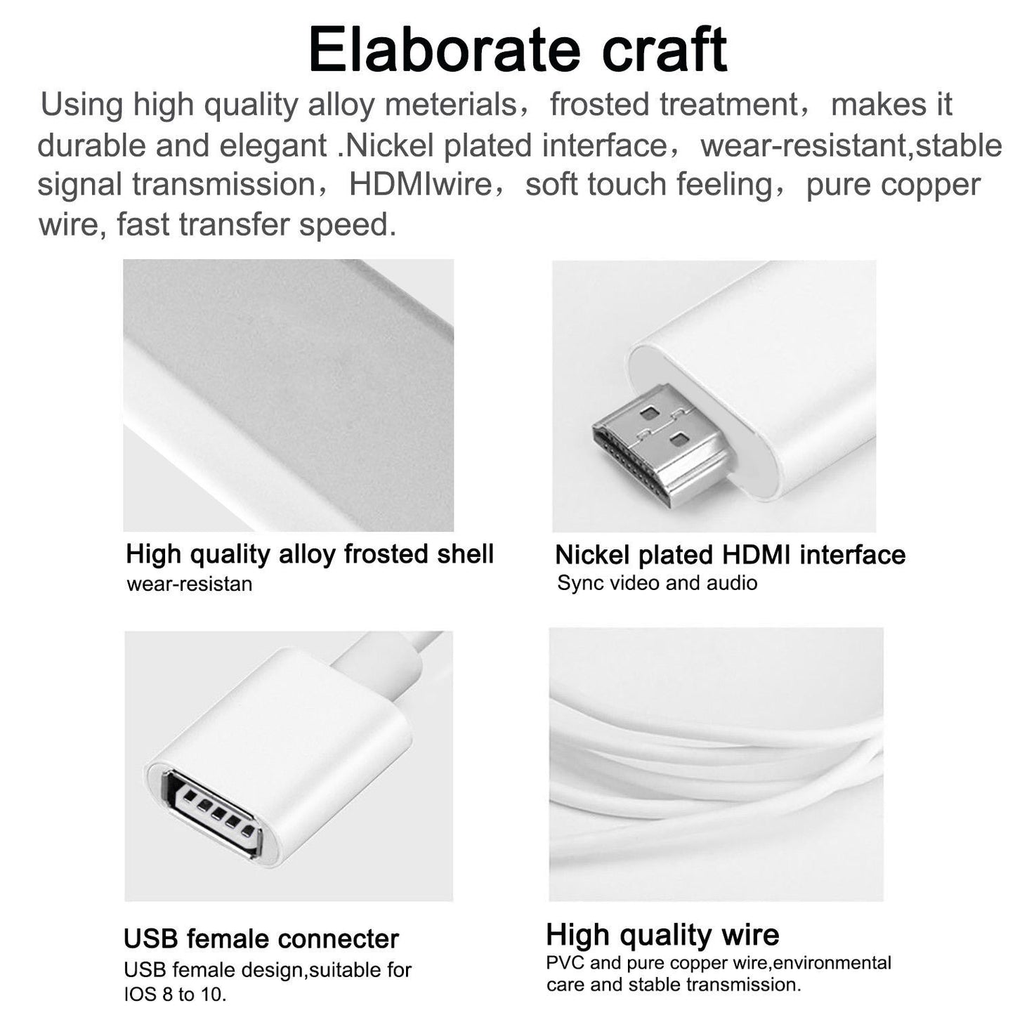 8 Pin Lightning to HDMI Digital AV Adapter Cable For iPhone X 8 7 6 iPad Air Pro