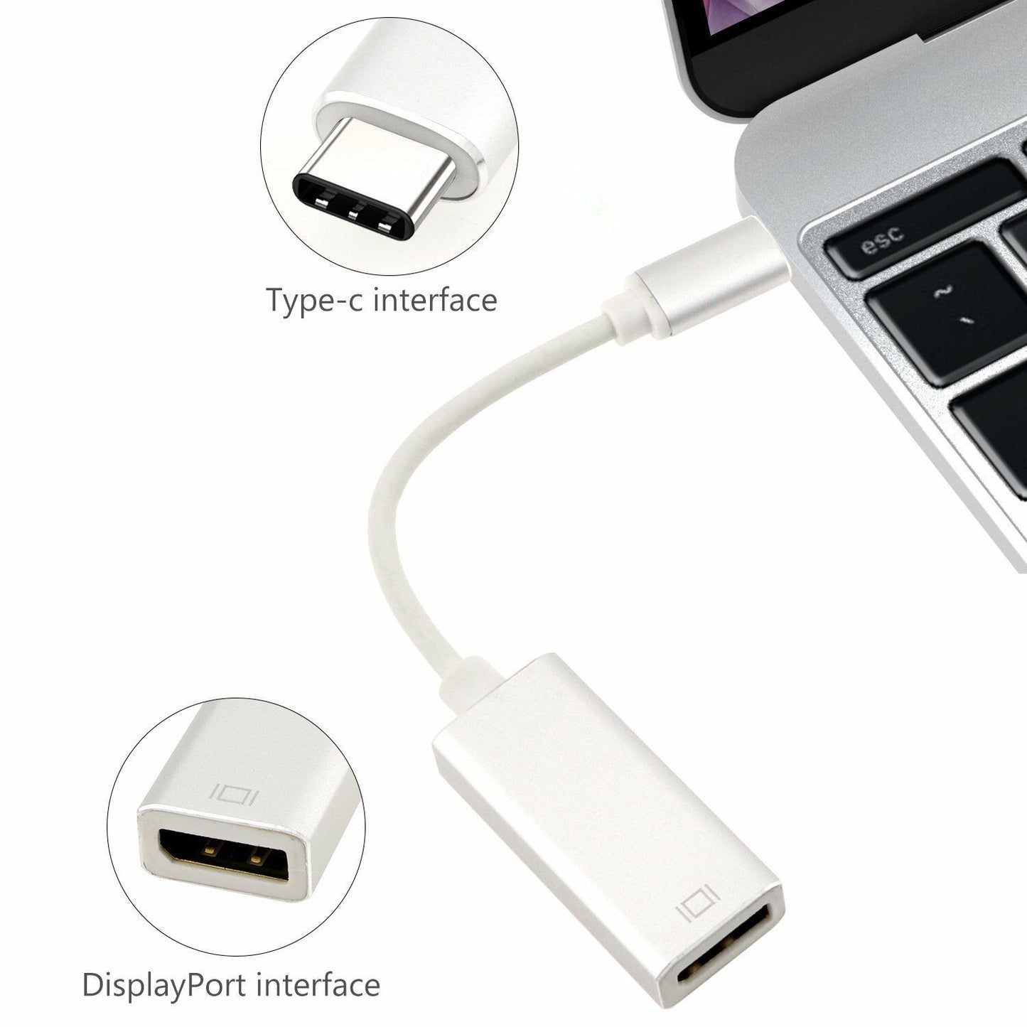 USB 3.1 Type C to Display Port DP 4K Video Adapter Cable for iMacs/ Mac Mini/ MacBook Pro Air/Surface Book 2/Dell XPS 13 15/Samsung S8 S9 note 8 9